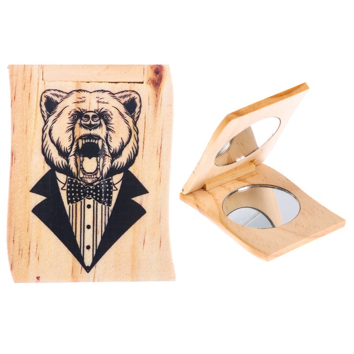 Деревянное зеркало мужское "Медведь"