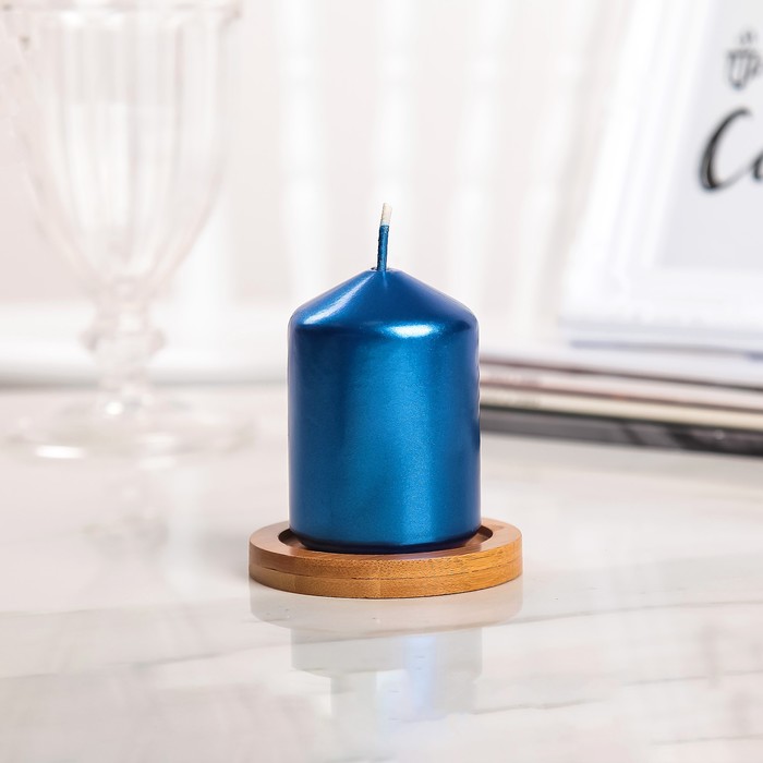 Свеча "Столбик", синий металлик, 5,5×8см