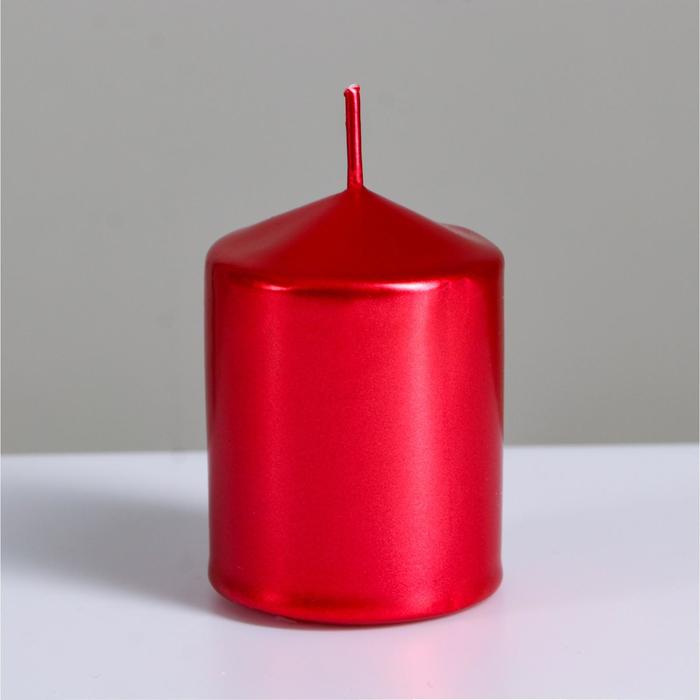 Свеча Столбик, красный металлик, 5,5×8см