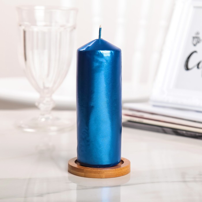 Свеча "Столбик", синий металлик, 5,5×15см