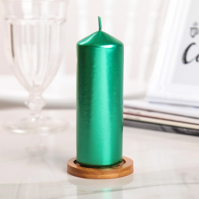 Свеча "Столбик", зелёный металлик, 5,5×15см