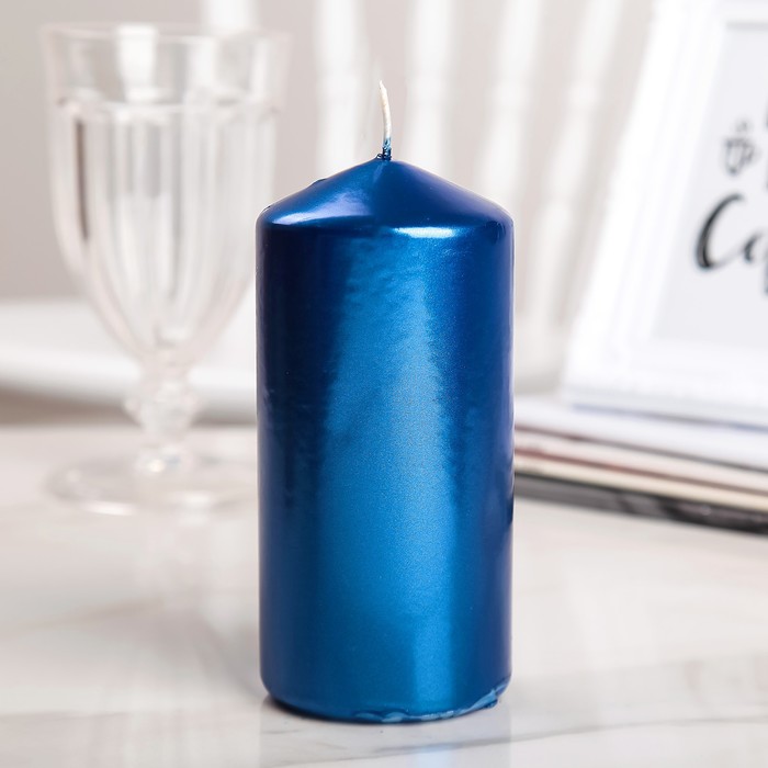 Свеча "Столбик", синий металлик, 7×15,5см