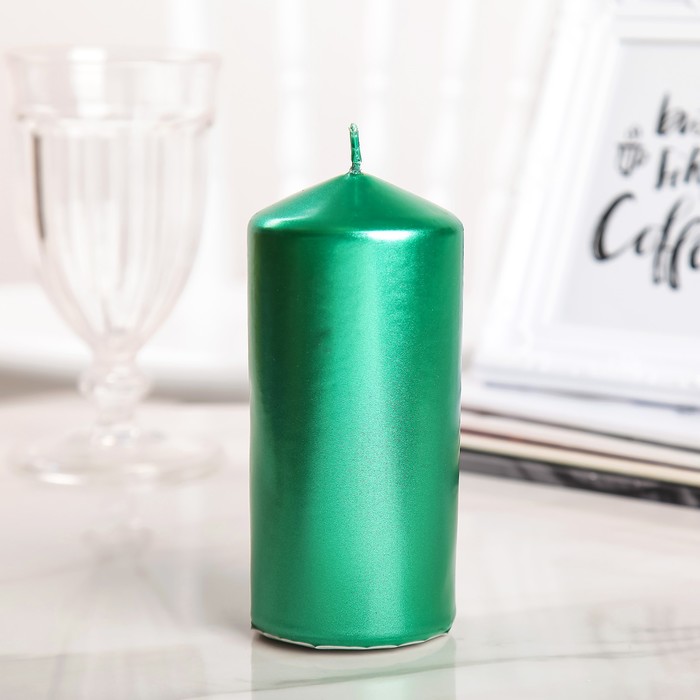 Свеча "Столбик", зелёный металлик, 7×15,5см