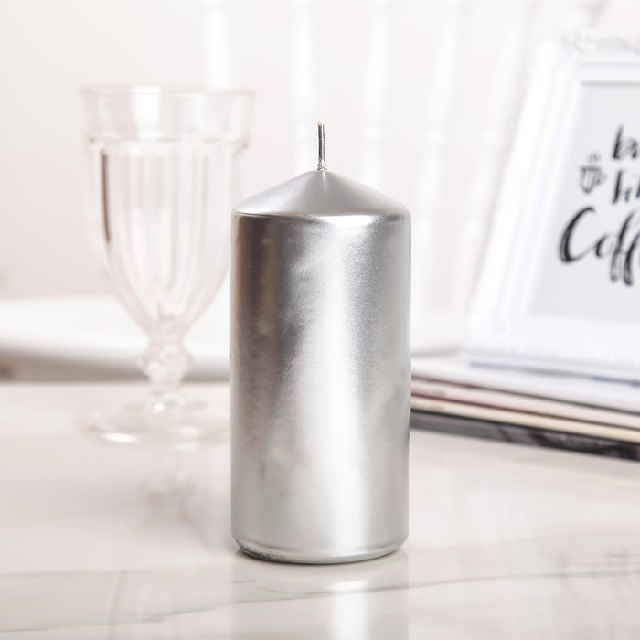 Свеча "Столбик", серебряный металлик, 7×15,5см