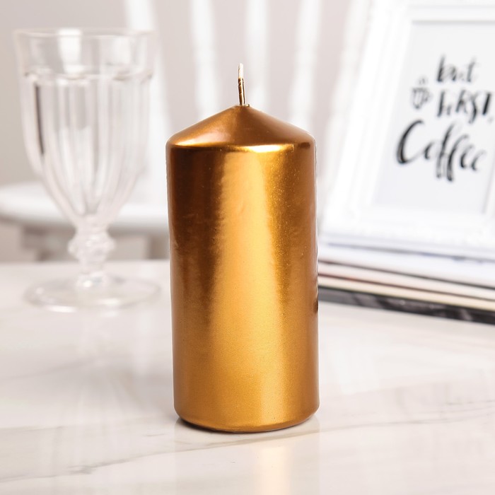 Свеча "Столбик", кофейно-золотая, 7×15,5см