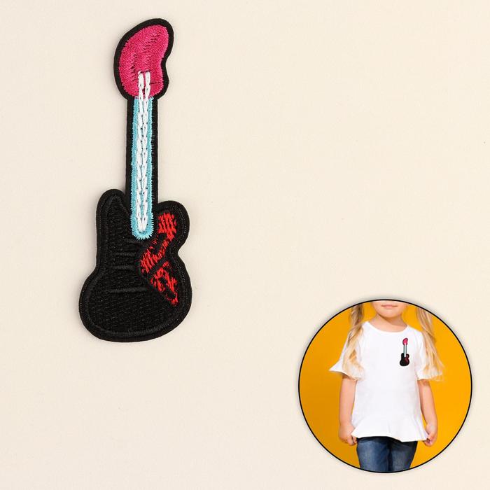 Термоаппликация "Гитара", 9,5*3,5см, цвет чёрный