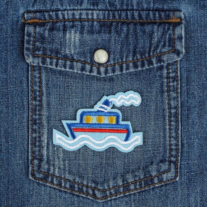 Термоаппликация "Кораблик", 5*3,5см, цвет синий