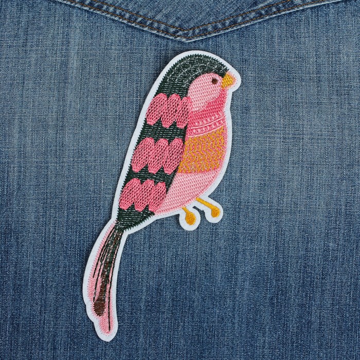 Термоаппликация "Птица", с пайетками, 19*6см, цвет розовый