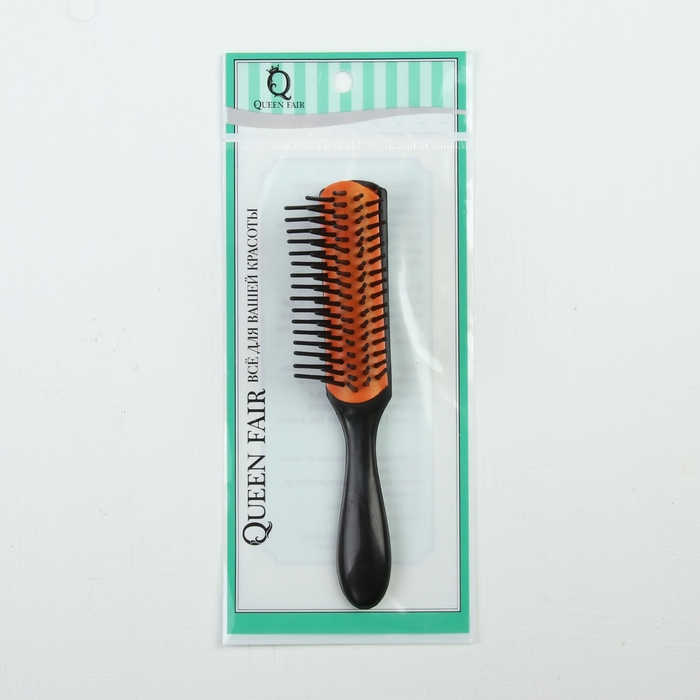 Расчёска массажная, прямоугольная, цвет чёрный/оранжевый