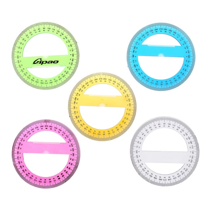 Транспортир 10см/360гр тонированный МИКС