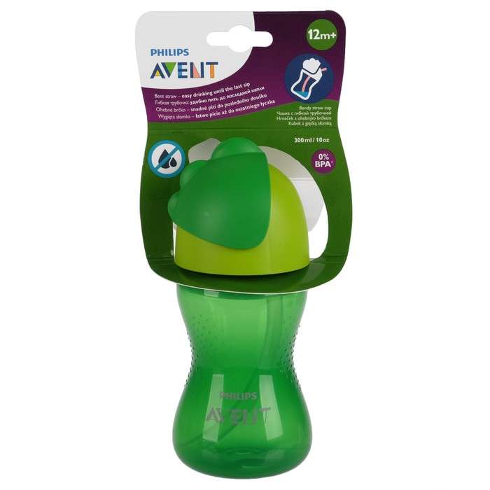 Чашка-поильник с трубочкой, 300 мл, от 12 мес., цвет зелёный