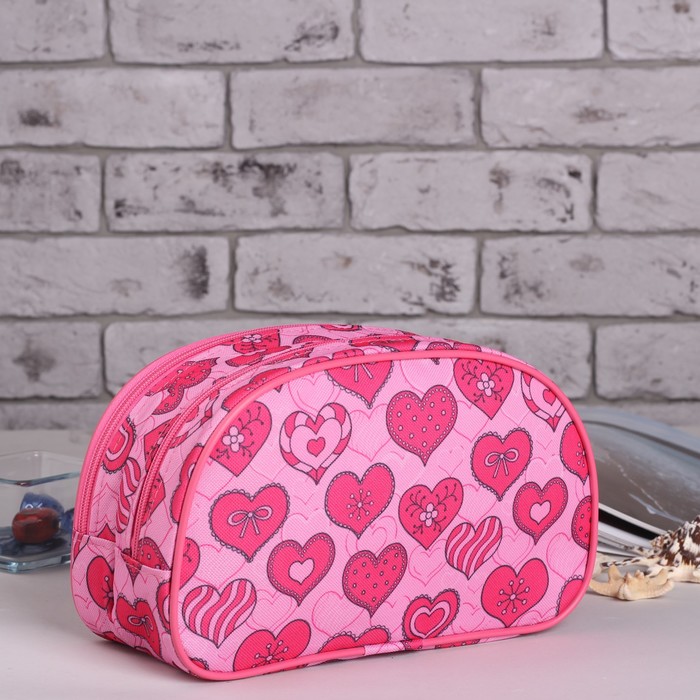 Косметичка дорожная «Сердечки», отдел на молнии, цвет розовый