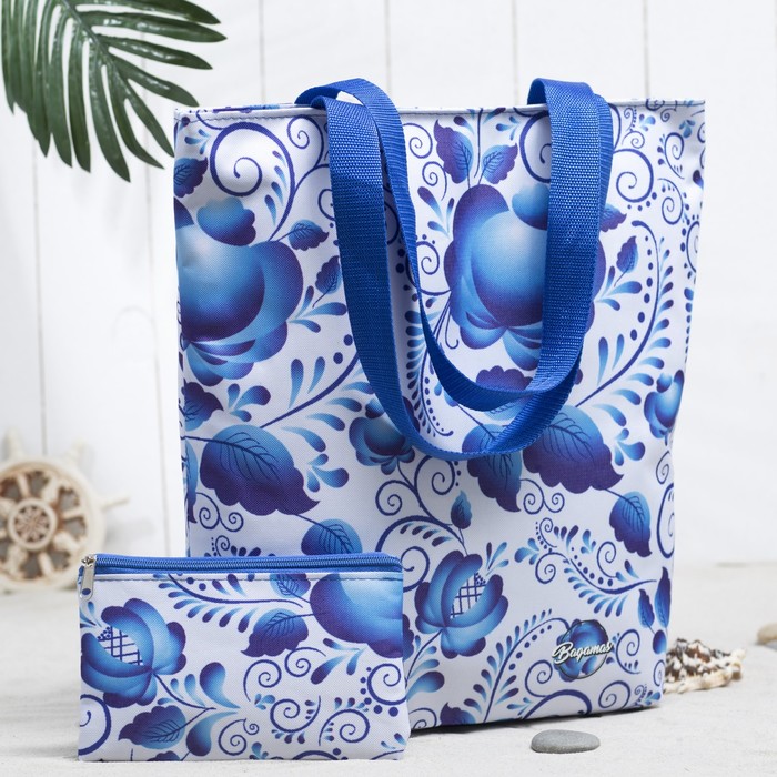 Сумка летняя с косметичкой, отдел на молнии, цвет белый/голубой