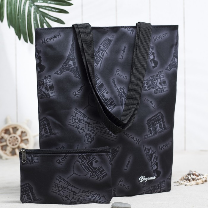 Сумка летняя с косметичкой "Париж", отдел на молнии, цвет чёрный