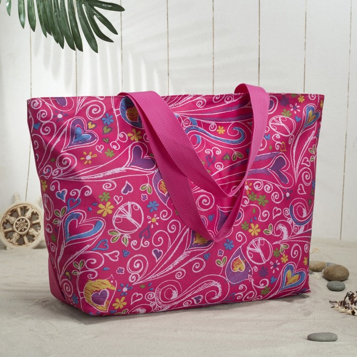 Сумка пляжная "Сердца", отдел на молнии, цвет розовый