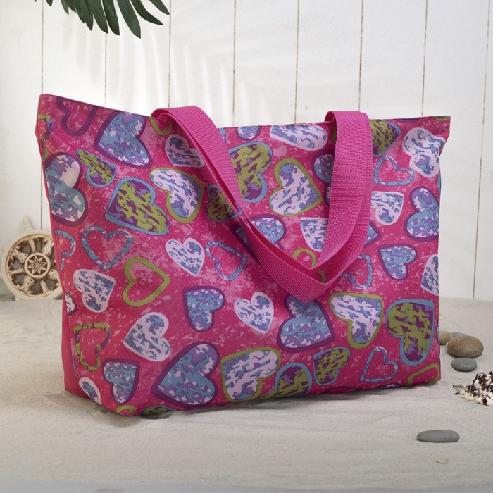 Сумка пляжная, отдел на молнии, цвет розовый/белый