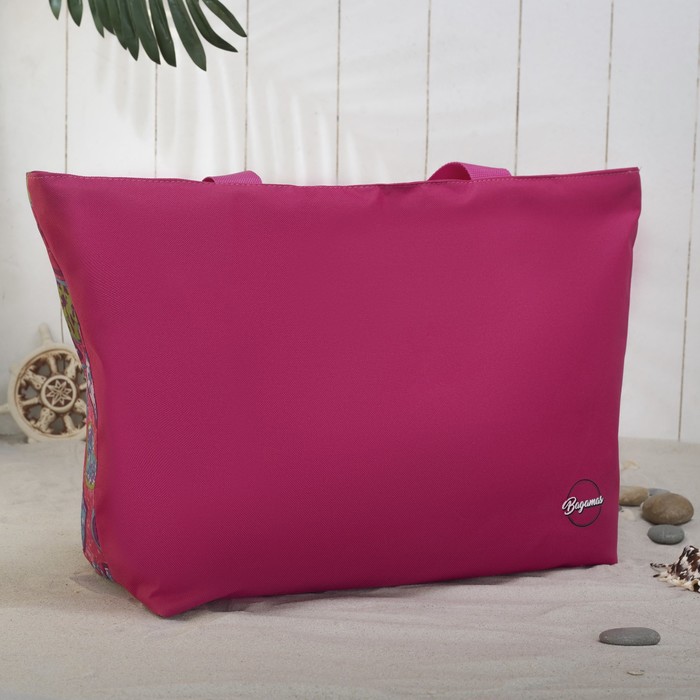 Сумка пляжная, отдел на молнии, цвет розовый/белый