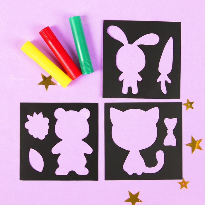 Мелки для рисования в ванной "Давай играть", набор: мелки 3 шт., трафареты 3 шт.