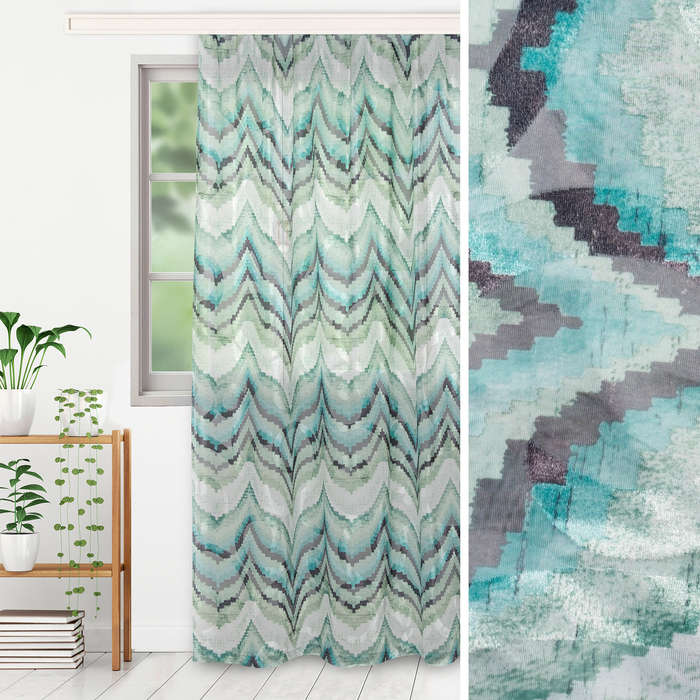 Штора тюлевая сетка с бархатом "Этель" Памир 170х250 см, зелёный,100% п/э