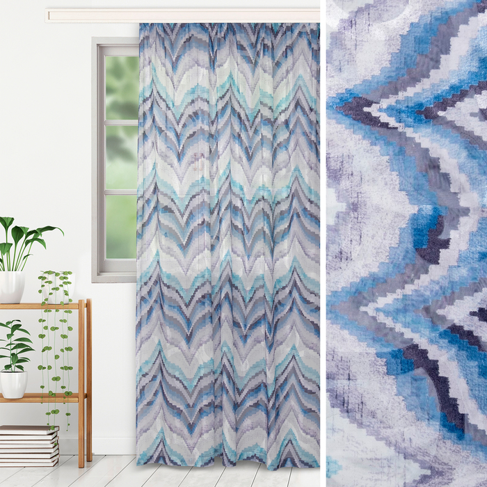 Штора тюлевая сетка с бархатом "Этель" Памир 170х250 см, синий,100% п/э