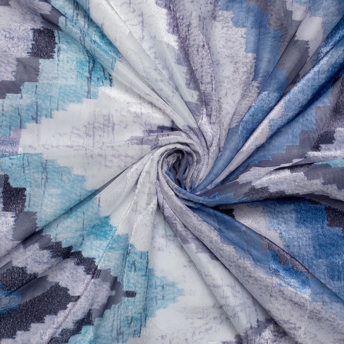 Штора тюлевая сетка с бархатом "Этель" Памир 170х250 см, синий,100% п/э