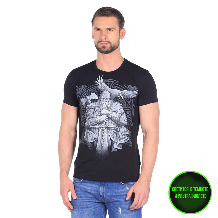 Футболка мужская, светящийся рисунок 14-1721, цвет чёрный, р-р 50 (XL)