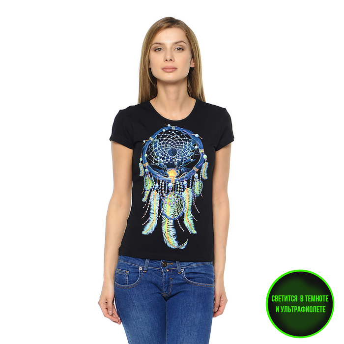 Футболка женская, светящийся рисунок 35-1663, цвет чёрный, р-р 40 (XS)