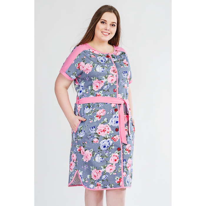 Халат женский на пуговицах 8738 цвет серый, р-р 52