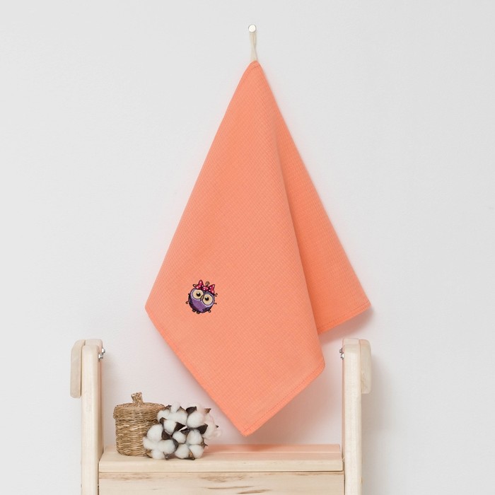 Полотенце детское "Доляна" Совушка, цвет коралловый 40х70 см, 100% хлопок, 150 г/м²