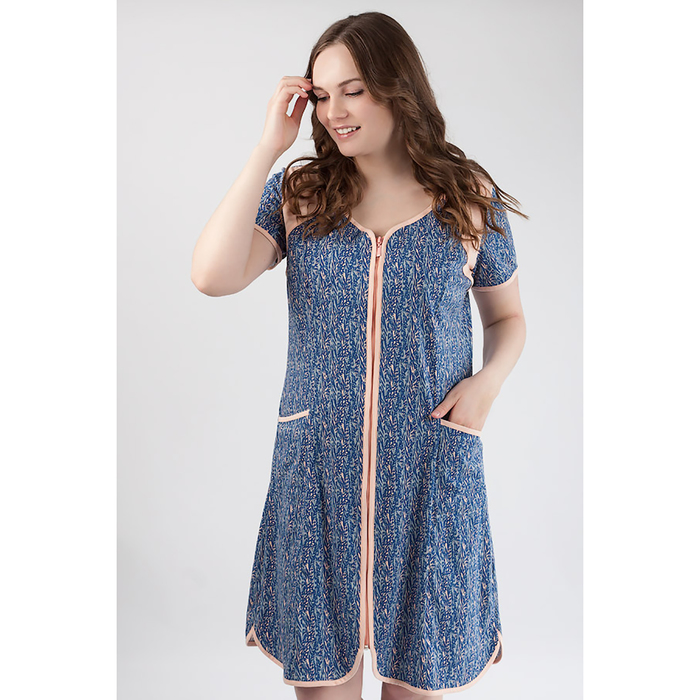 Халат женский на молнии 8741 цвет синий, р-р 48