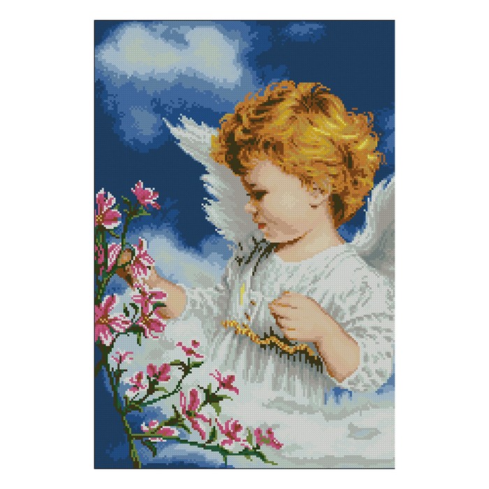 Картина стразами "Ангелочек с цветущей веточкой"