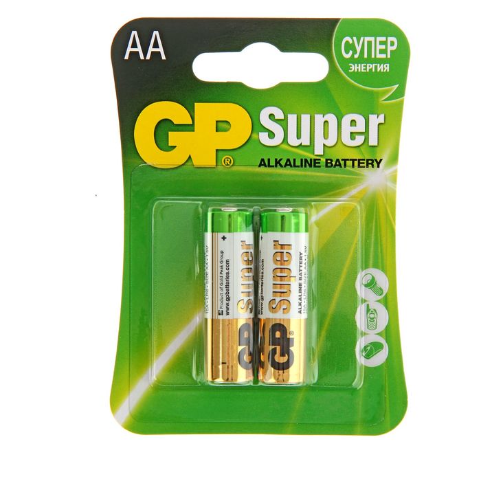 Батарейка алкалиновая GP Super, AA, LR6-2BL, 1.5В, блистер, 2 шт. батарейка алкалиновая super aa lr6 12bl 1 5в блистер 10 2 шт