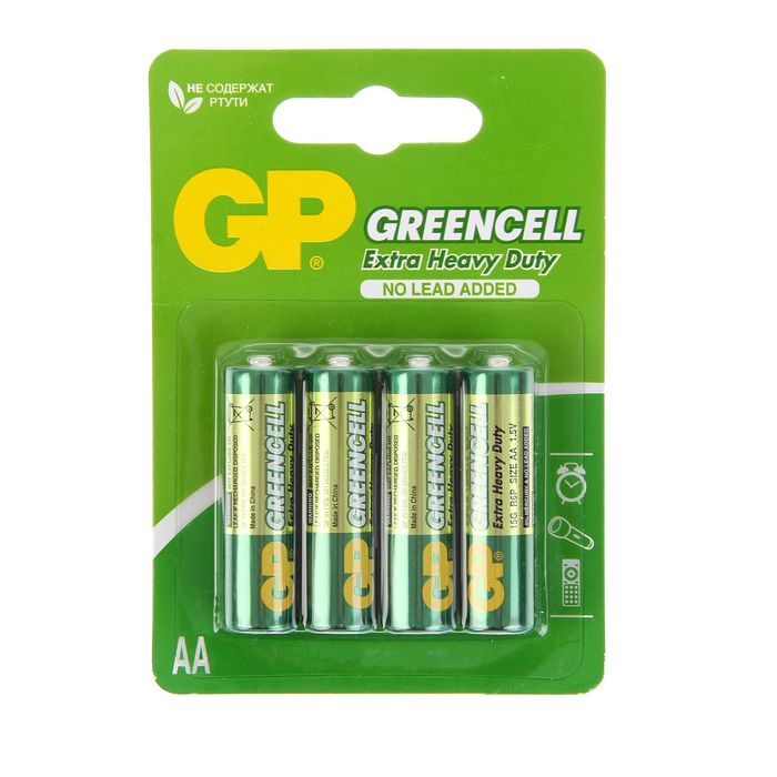 цена Батарейка солевая GP Greencell Extra Heavy Duty, AA, R6-4BL, 1.5В, блистер, 4 шт.