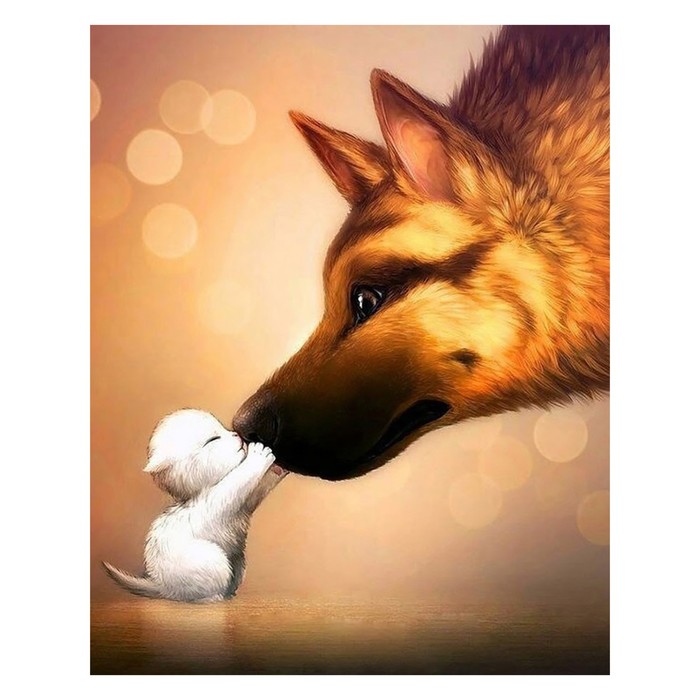 Картина стразами "Любовь котёнка и собаки"