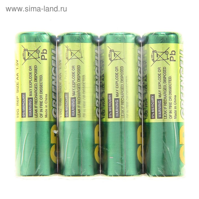 Батарейка солевая GP Greencell Extra Heavy Duty, AA, R6-4S, 1.5В, спайка, 4 шт.