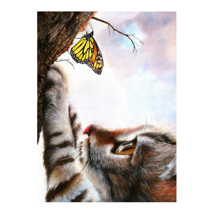 Картина стразами "Котёнок и бабочка"