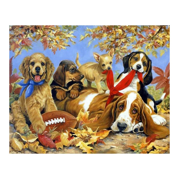 Картина стразами "Озорные щенки"
