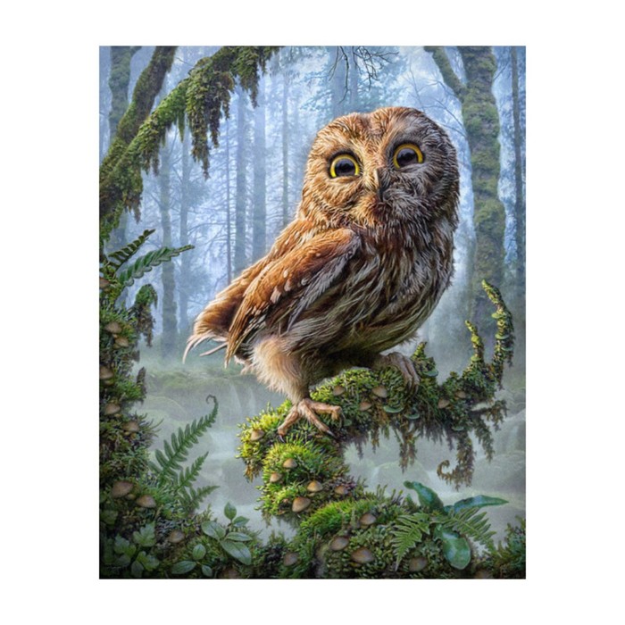 Картина стразами "Совёнок в лесу"