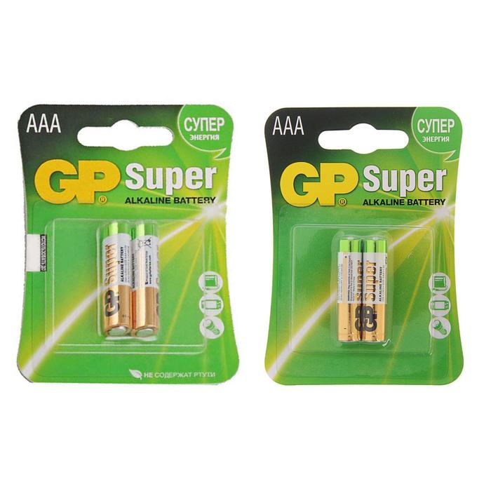 Батарейка алкалиновая GP Super, AAA, LR03-2BL, 1.5В, блистер, 2 шт. батарейка алкалиновая космос lr03 тип aaa блистер 2 шт 12 72