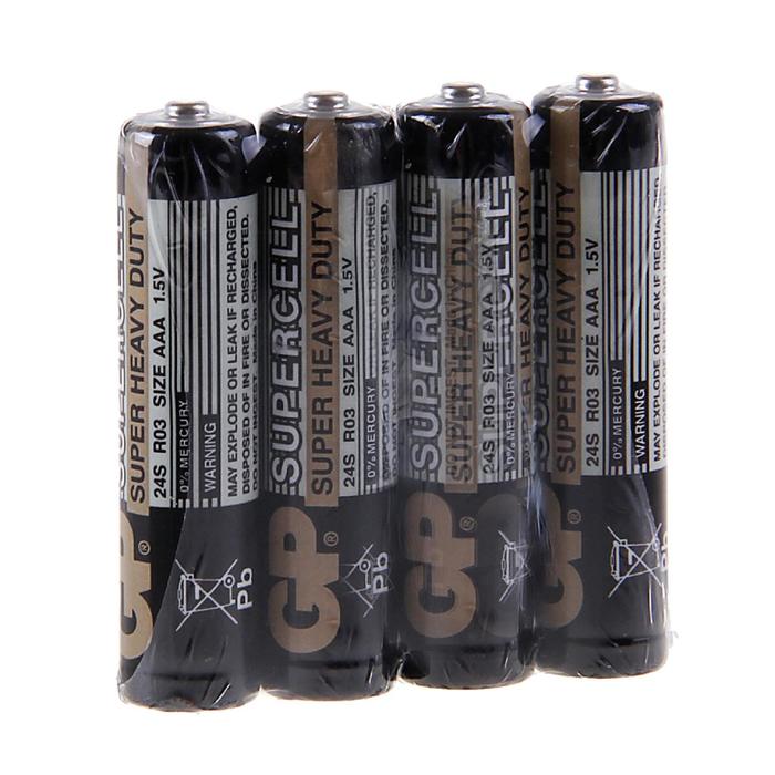 Батарейка солевая GP Supercell Super Heavy Duty, AAA, R03-4S, 1.5В, спайка, 4 шт. батарейка солевая aaa r03 1 5v gp powerplus 20 шт