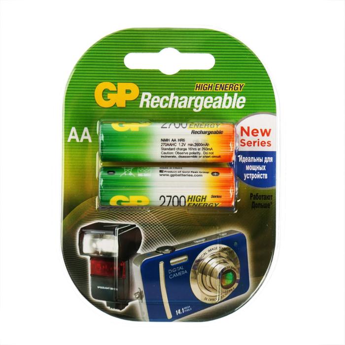 Аккумулятор GP, Ni-Mh, AA, HR6-2BL, 1.2В, 2700 мАч, блистер, 2 шт. цена и фото