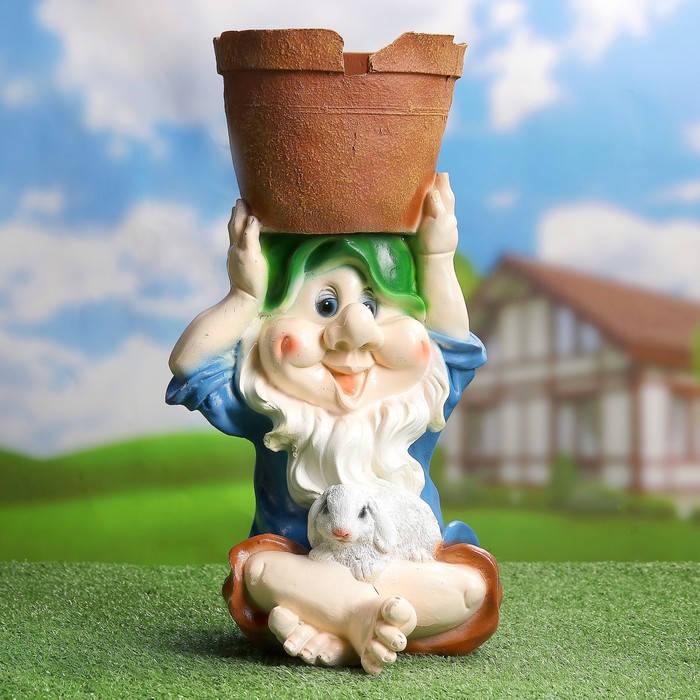 Фигурное кашпо "Гном с горшком на голове" 50см