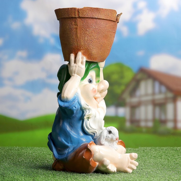 Фигурное кашпо "Гном с горшком на голове" 50см