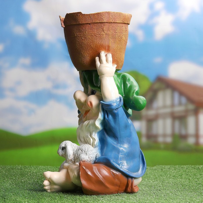 Фигурное кашпо "Гном с горшком на голове" 50см