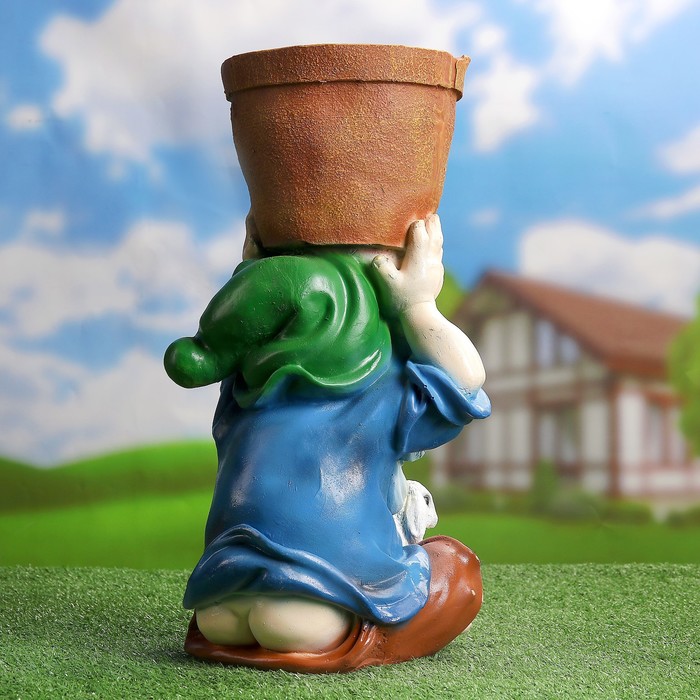 Фигурное кашпо "Гном с горшком на голове" 50см