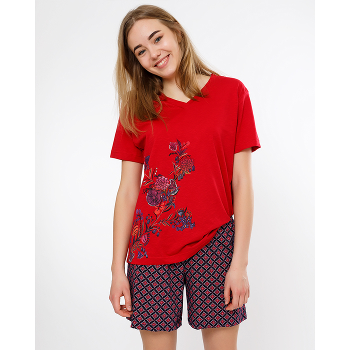 Пижама женская (футболка, шорты) 2835-0 (562302) цвет алый, р-р 52 (XXL)