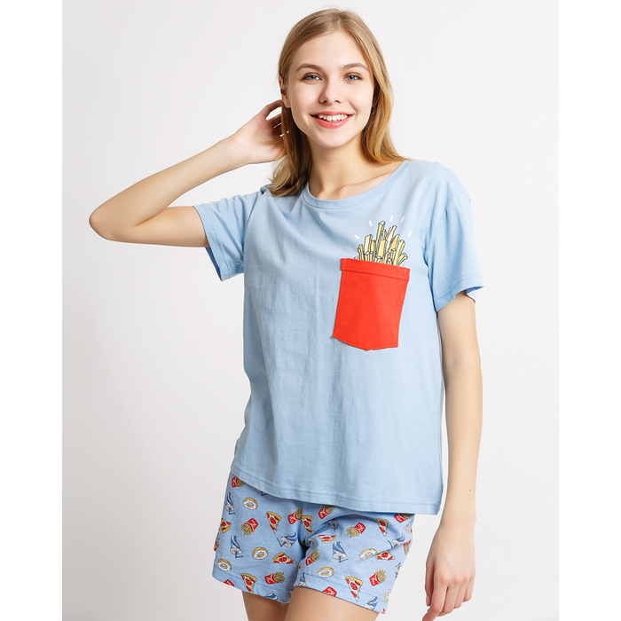 Комплект женский (футболка, шорты) 2769-0 (592303) цвет голубой, р-р 50 (XL)
