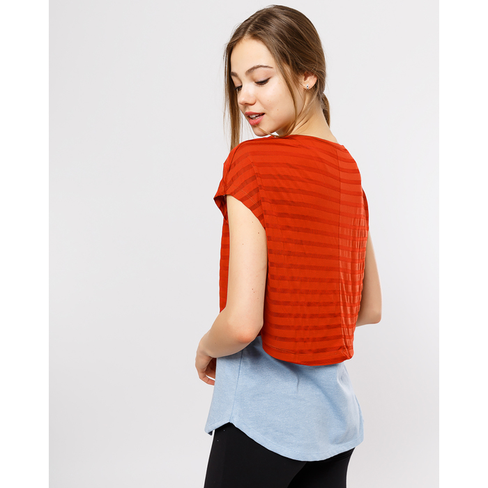 Футболка-майка женская 3129-16 (302399), цвет кирпичная полоска/голубое мулине, размер 50 (XL)