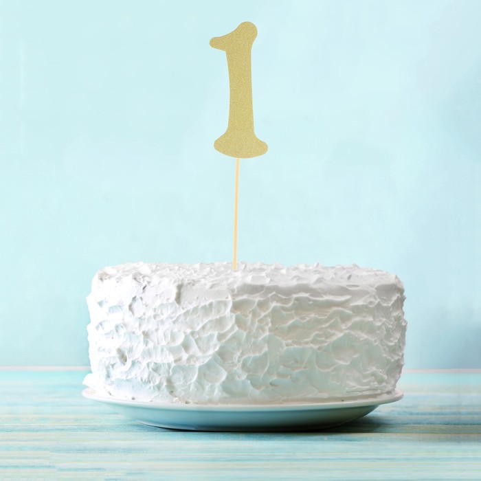 Топпер в торт "1" цвет золото, набор 6 штук