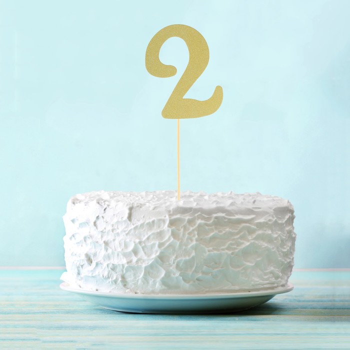 Топпер в торт "2" цвет золото, набор 6 штук